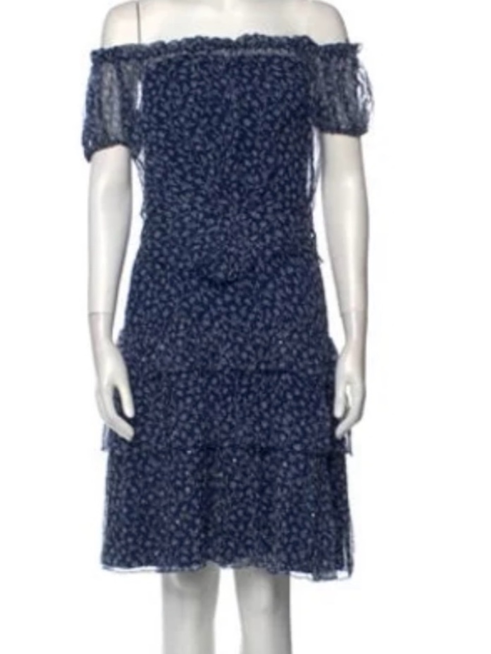 Ralph Lauren Purple Label Navy Floral Off-Shoulder Tiered Mini Dress